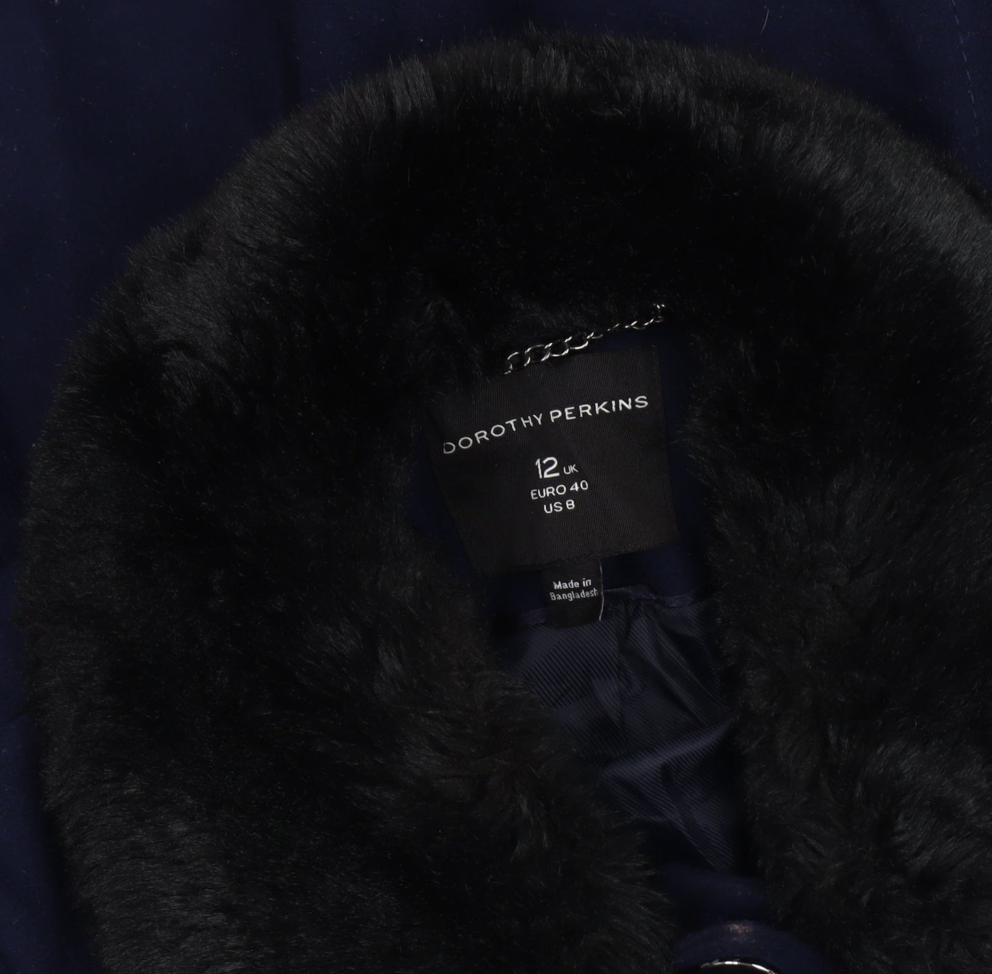Dorothy Perkins Women's Blue Fur Trim Winter Coat Size 12