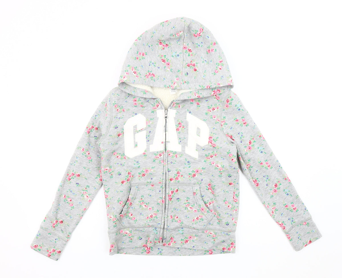 GAP Girls Grey Floral Hoodie Jacket, Size 10 Years Hooded