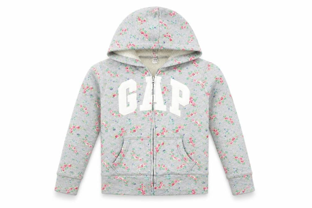 GAP Girls Grey Floral Hoodie Jacket, Size 10 Years Hooded