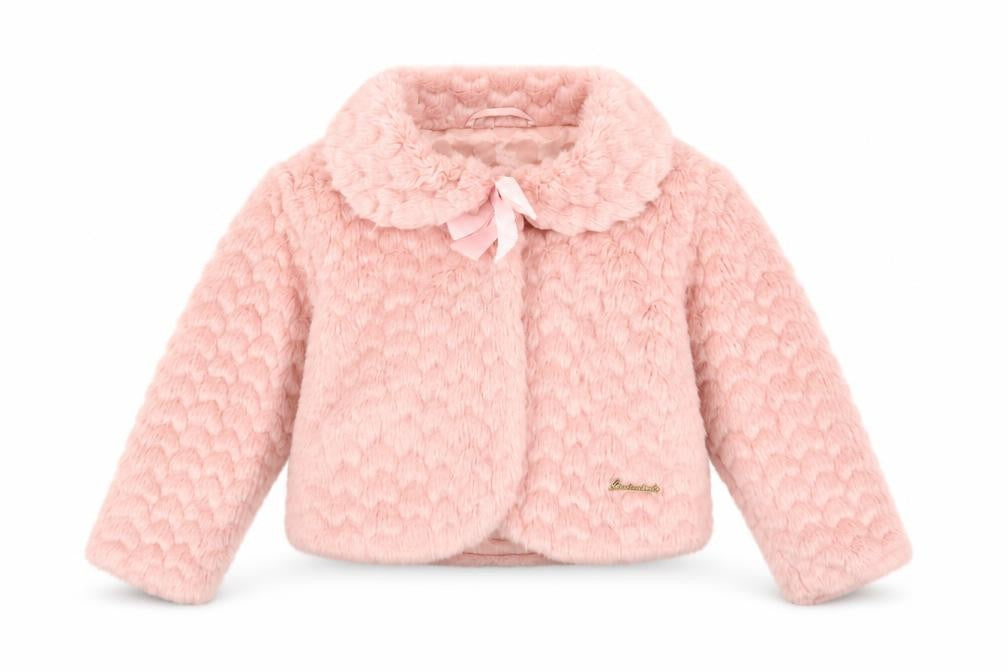 Chickeeduck Girls Pink Jacket, 24 Months, Plush Lined, Bow Accent
