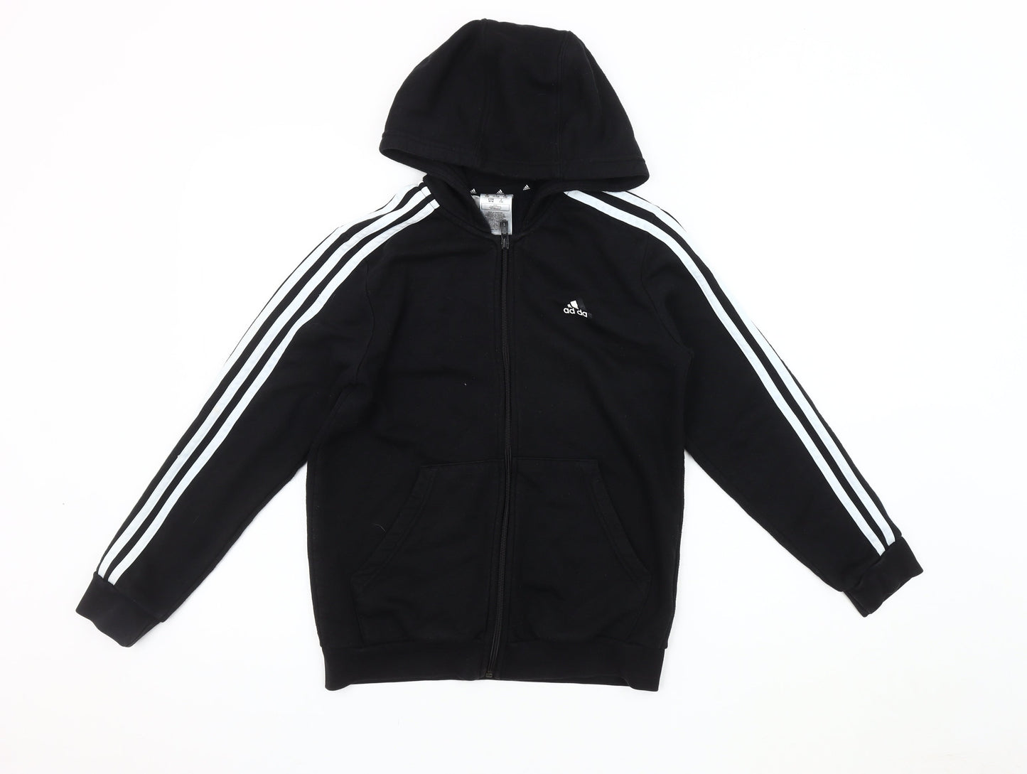 adidas Boys Black Hoodie Jacket 11-12 Years Full Zip