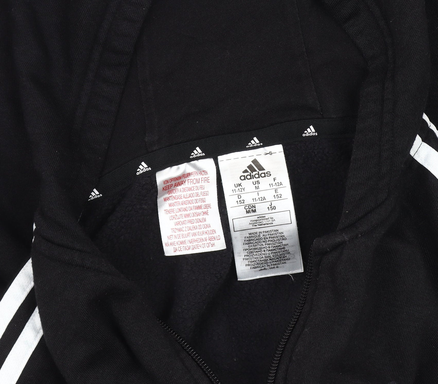 adidas Boys Black Hoodie Jacket 11-12 Years Full Zip