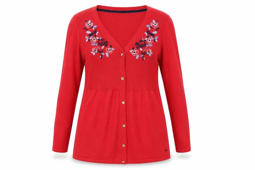 Mantaray Women's Red Embroidered Cardigan Size 12