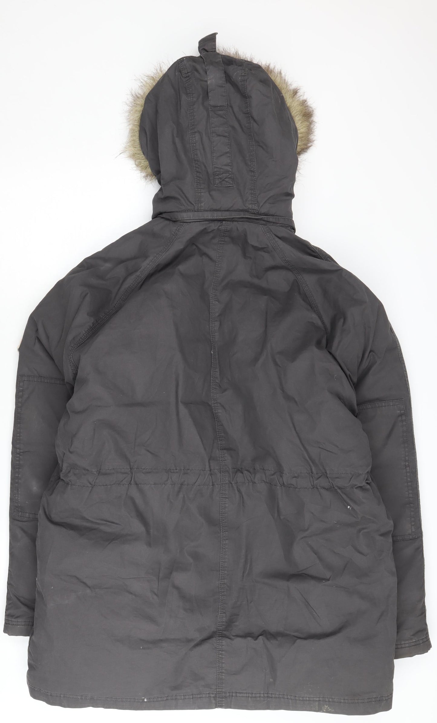 Fat Face Men's Black Parka Coat with Hood – M