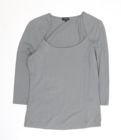 Additional front view of Jaeger Women's Grey Basic Medium Scoop Neck Top