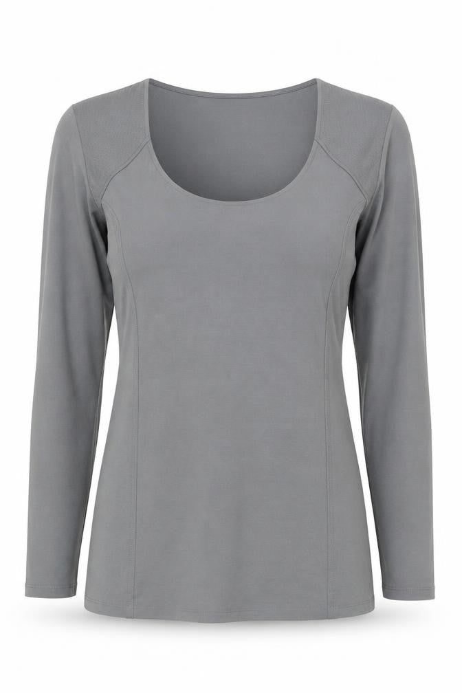 Jaeger Women's Grey Basic Medium Scoop Neck Top