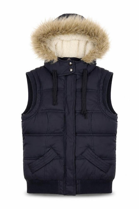 New Look Women's Black Hooded Puffer Waistcoat Size 8
