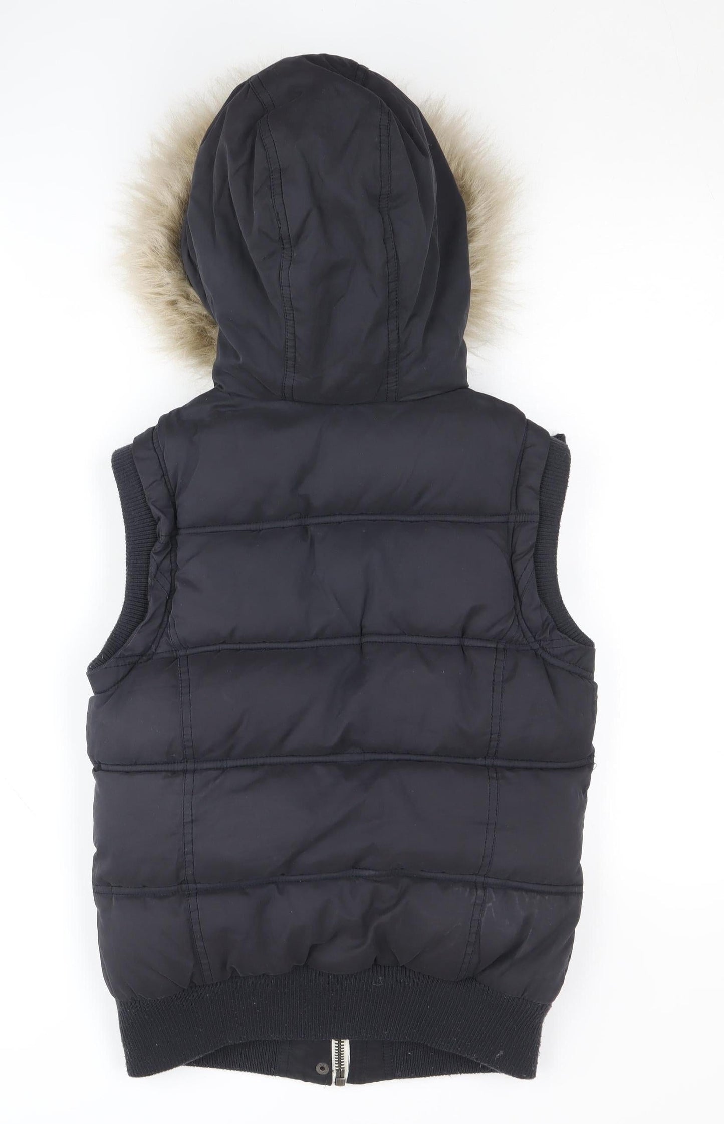 New Look Women's Black Hooded Puffer Waistcoat Size 8