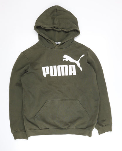 Additional front view of Puma boys’ green hoodie pullover 13-14 years logo design