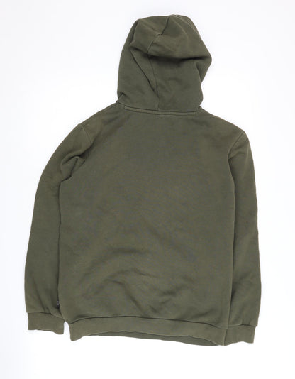 Back view of Puma boys’ green hoodie pullover 13-14 years logo design