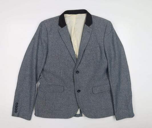 Topman Blue Wool Tweed Blazer Size 42 Men's