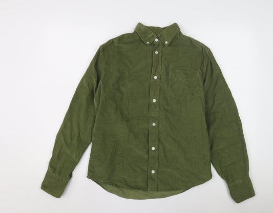 SUIT Men's Green Corduroy Button-Up Shirt Size S