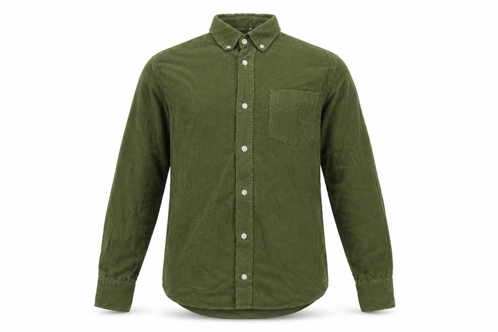 SUIT Men's Green Corduroy Button-Up Shirt Size S