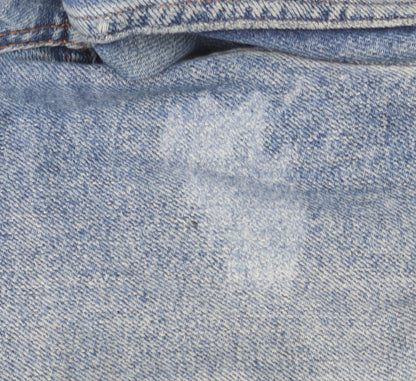 Brand and care label for BDG Men's Blue Distressed Denim Jeans, size M