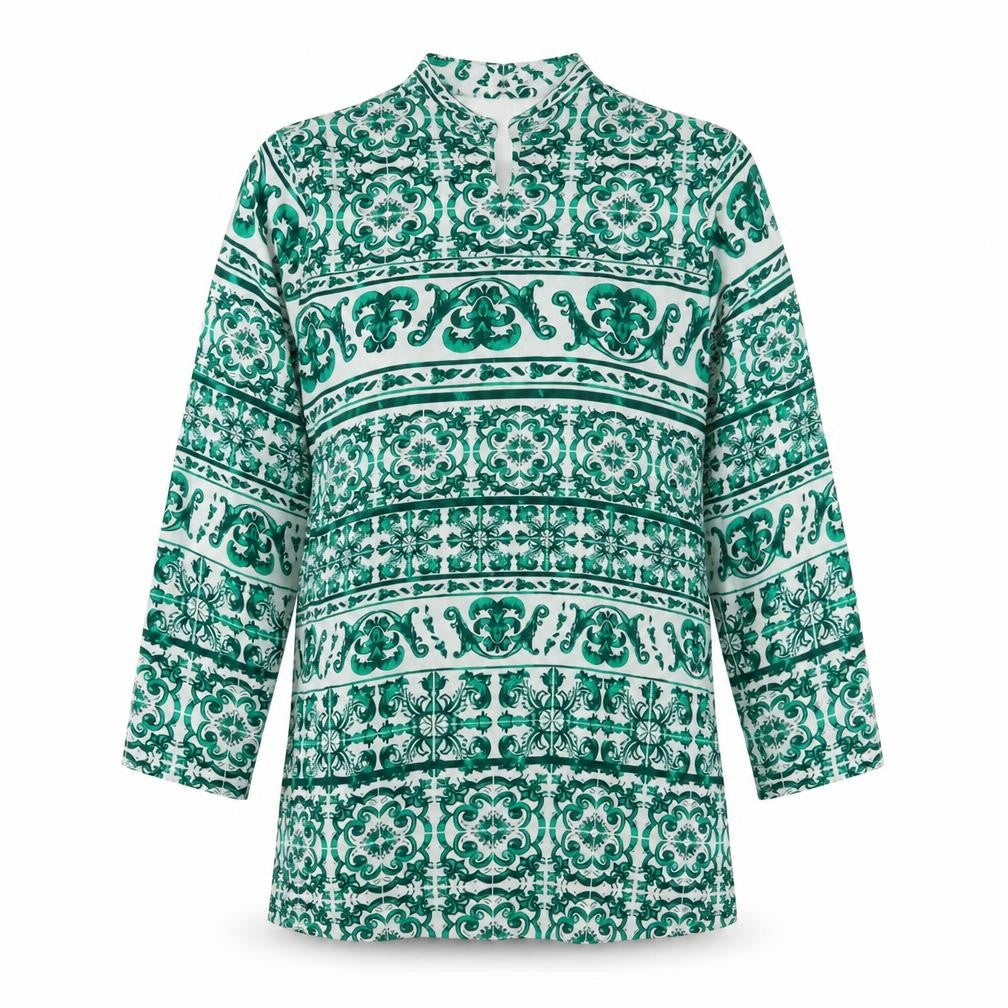 H&M Women's Green Geometric Long Sleeve Top