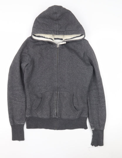 Additional front view of H&M boys’ grey full zip hoodie lined, size S