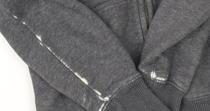 Brand and care label for H&M boys’ grey full zip hoodie lined, size S