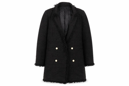 Zara Women Black Tweed Mid-Length Coat L