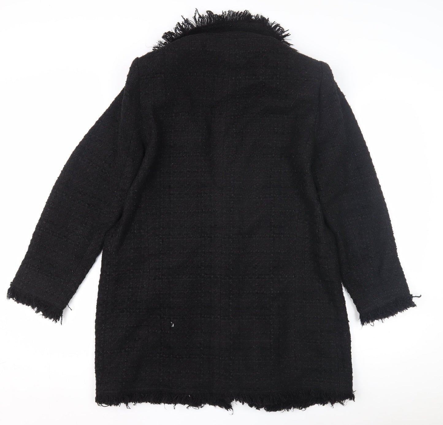 Zara Women Black Tweed Mid-Length Coat L