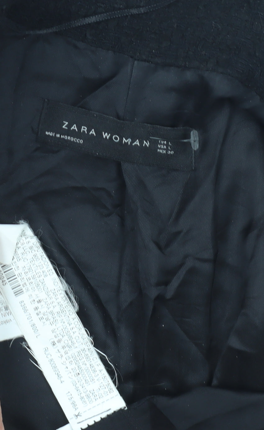 Zara Women Black Tweed Mid-Length Coat L