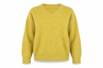 Front view of French Connection Women's Yellow V-Neck jumper M