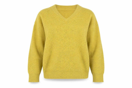 Front view of French Connection Women's Yellow V-Neck jumper M
