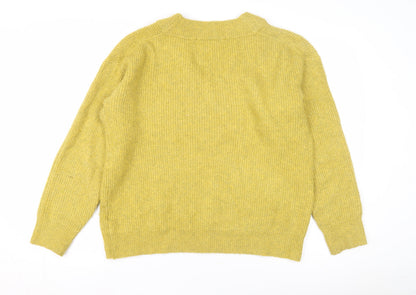 Back view of French Connection Women's Yellow V-Neck jumper M