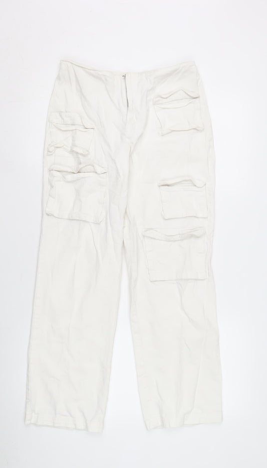 Collusion Women's Ivory Cargo Trousers Size 8