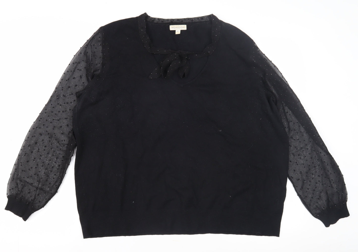 Monsoon Women's Black XL Pullover Jumper with Bow Accent