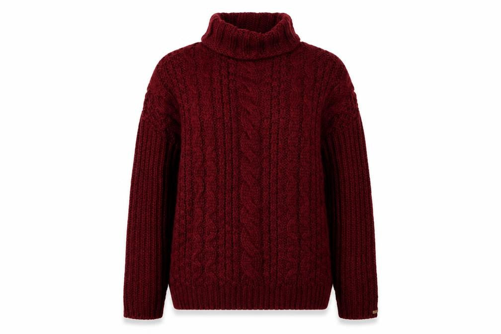 Dex Women's Red Cable-Knit Roll Neck Jumper, Size S