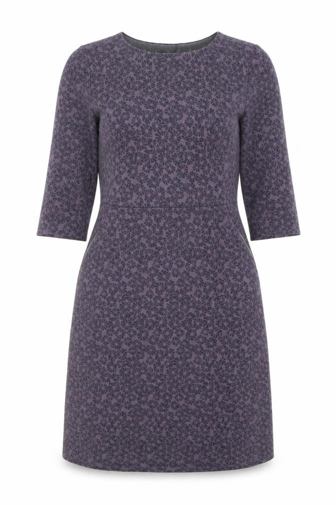 White Stuff Grey Geometric 3/4 Sleeve Women's Dress Size 12