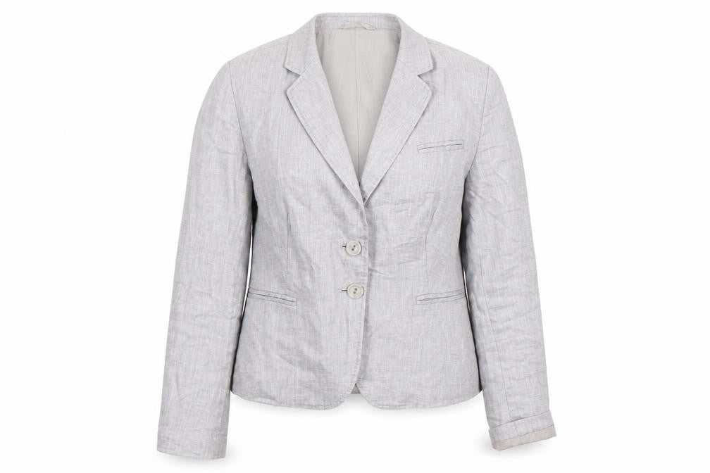 TURNOVER Women's Grey Linen Blazer, Size 12, Two-Button