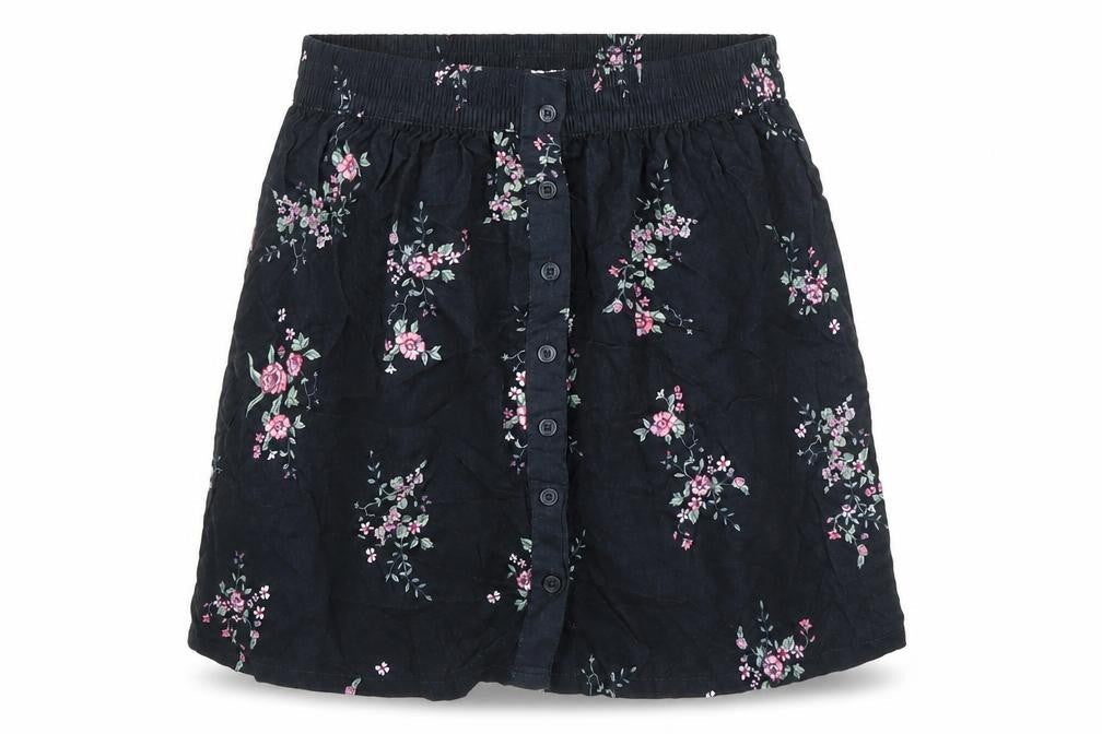 Pull&Bear Women's Black A-Line Floral Skirt, Size 10