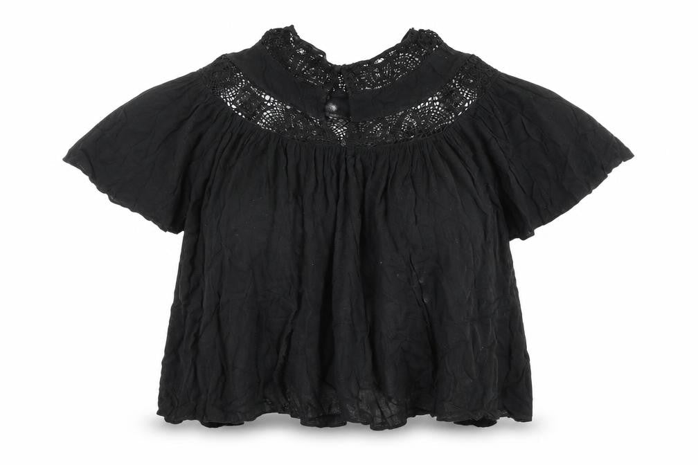 Zara Women Black 2XS High Neck Flutter Sleeve Top