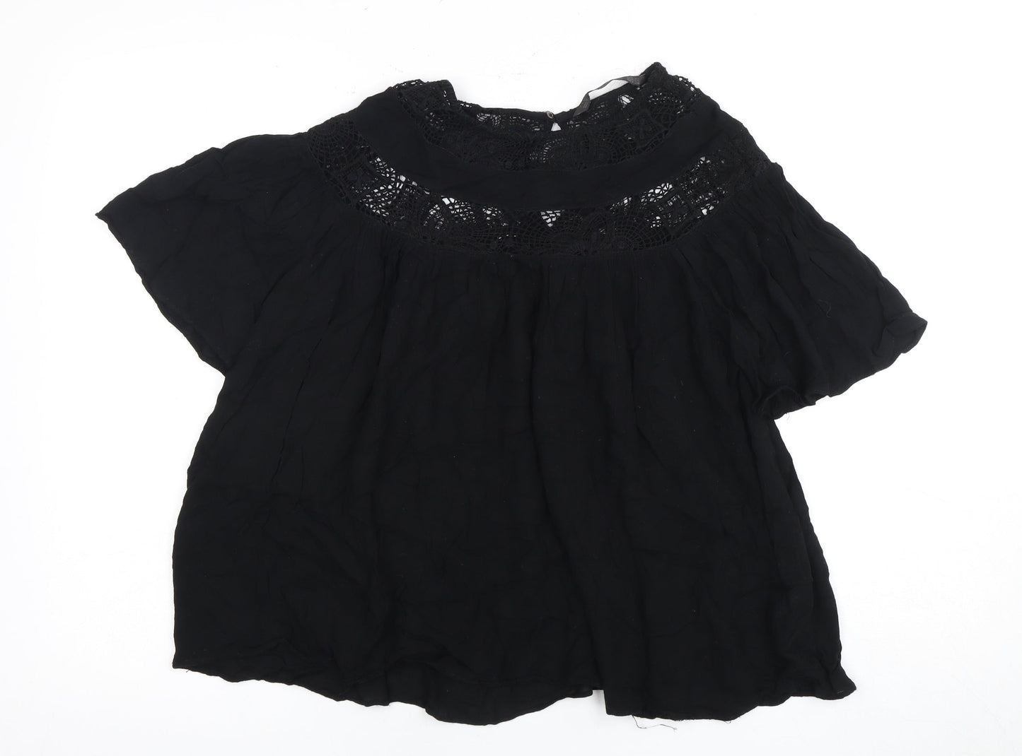 Zara Women Black 2XS High Neck Flutter Sleeve Top
