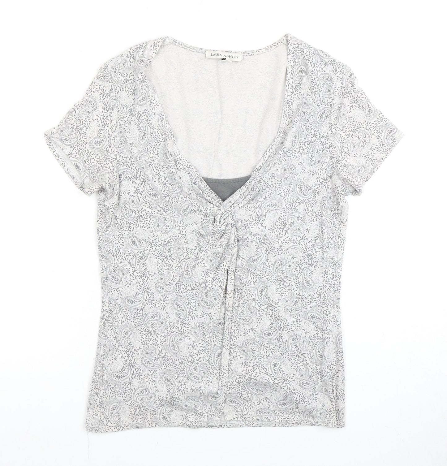 Laura Ashley Women's Grey Paisley V-Neck Top Size 8