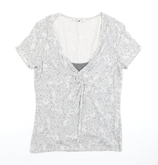 Laura Ashley Women's Grey Paisley V-Neck Top Size 8