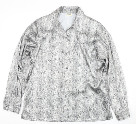 Viyella Women's Grey Animal Print Button-Up Shirt