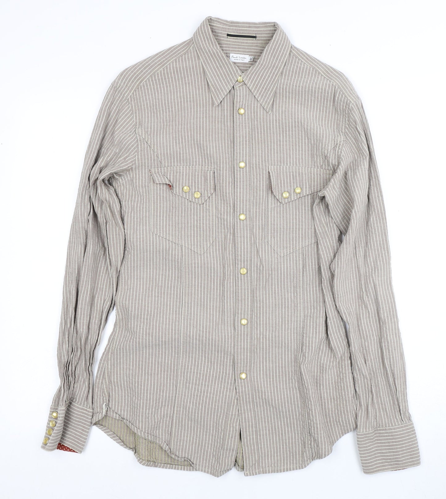 Paul Smith Unisex Beige Striped Linen Button-Up Shirt