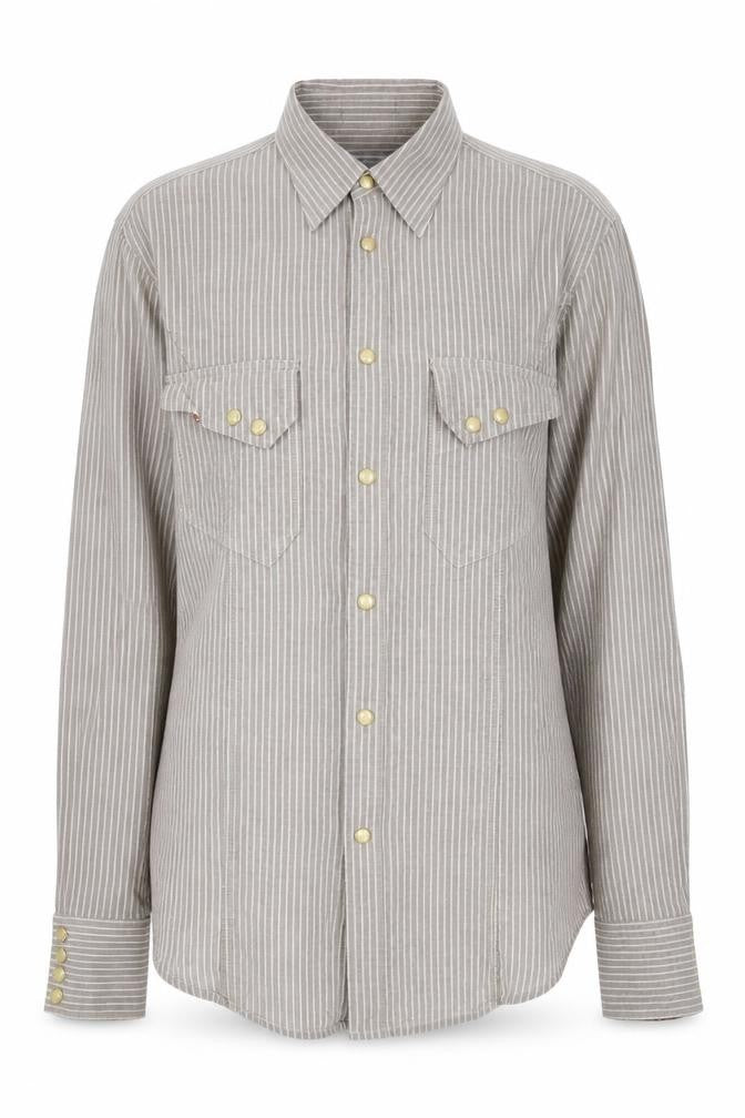 Paul Smith Unisex Beige Striped Linen Button-Up Shirt