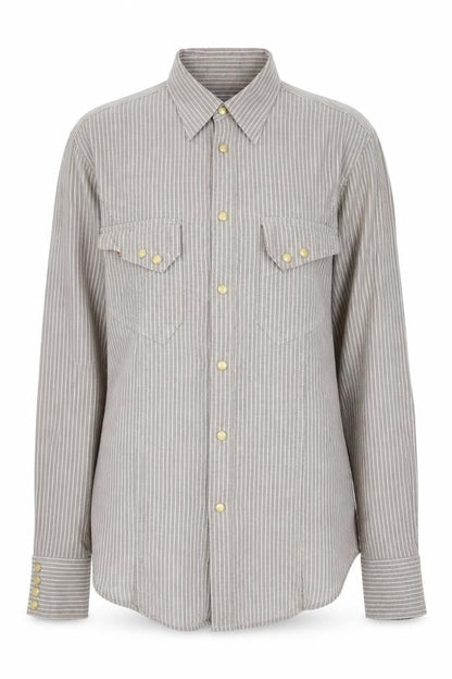 Paul Smith Unisex Beige Striped Linen Button-Up Shirt