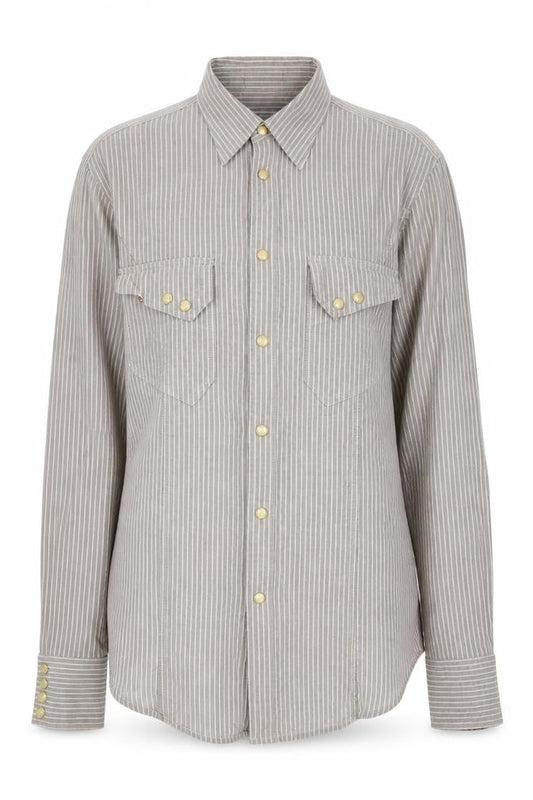 Paul Smith Unisex Beige Striped Linen Button-Up Shirt