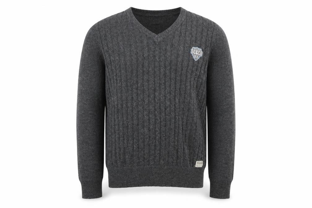 Soulcal & Co Men's Grey V-Neck Cable-Knit Pullover S