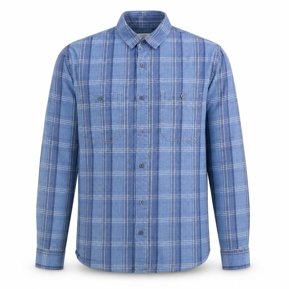 Jasper Conran Men's Blue Plaid Long Sleeve Shirt M
