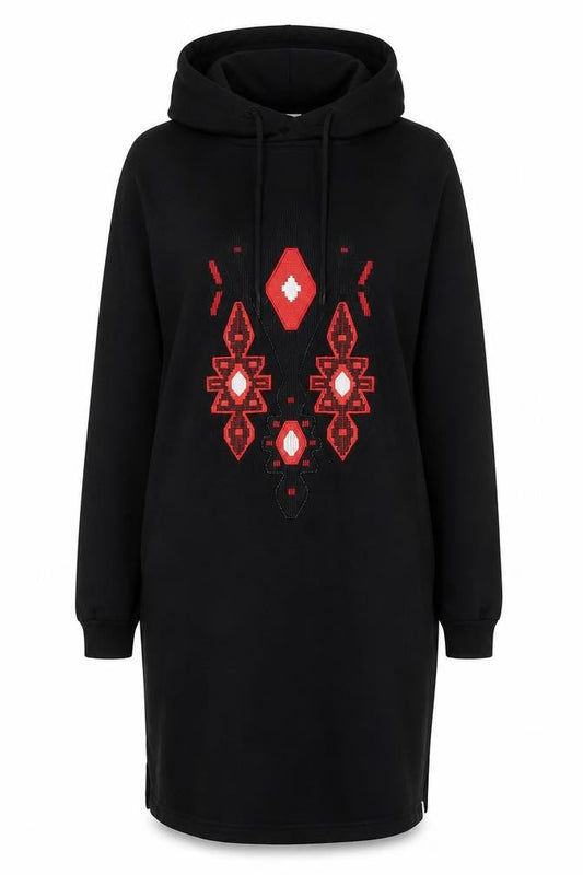 Billabong Black Hooded Dress M - Geometric Embroidery