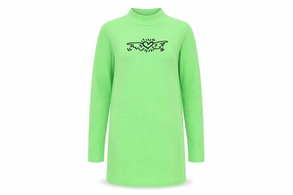 H&M Girls Green High Neck Long Sleeve Dress 10-12Y