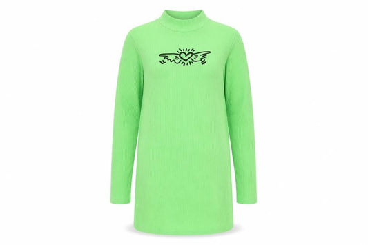 H&M Girls Green High Neck Long Sleeve Dress 10-12Y