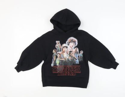 Preloved Zara Girls Stranger Things Black Pullover Hoodie, Size 6-7 Years - Front