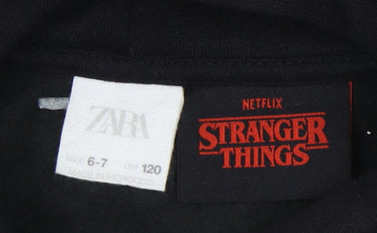 Preloved Zara Girls Stranger Things Black Pullover Hoodie, Size 6-7 Years - Detail