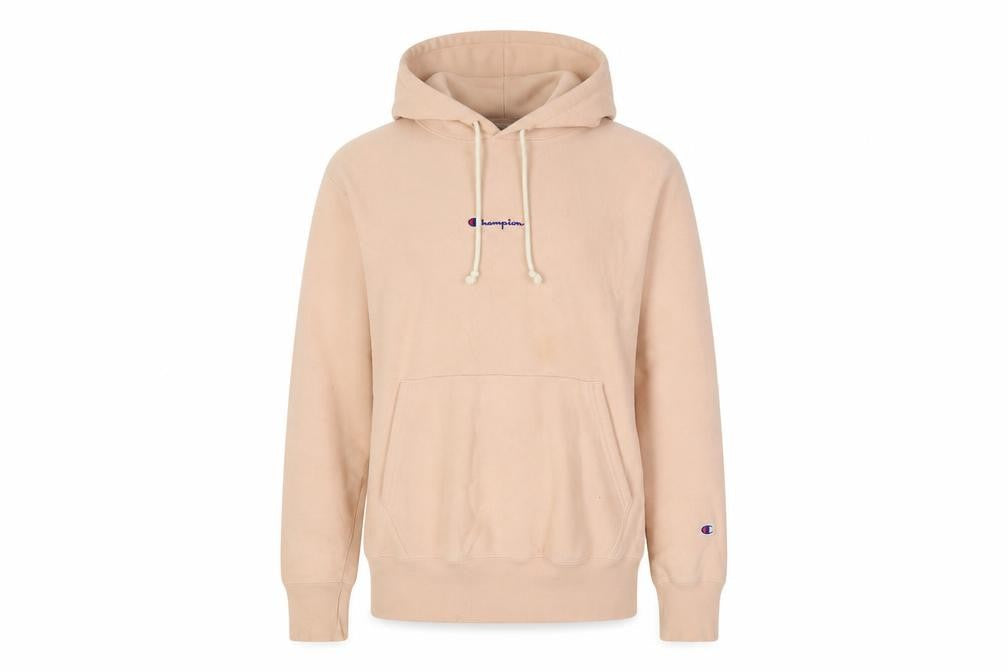 Champion Beige Pullover Hoodie Medium Unisex